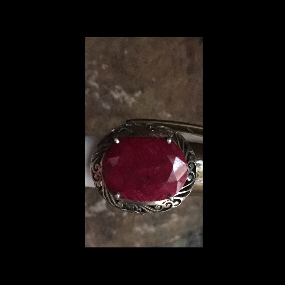 Large Natural Ruby-Sterling Silver Ring - image 8